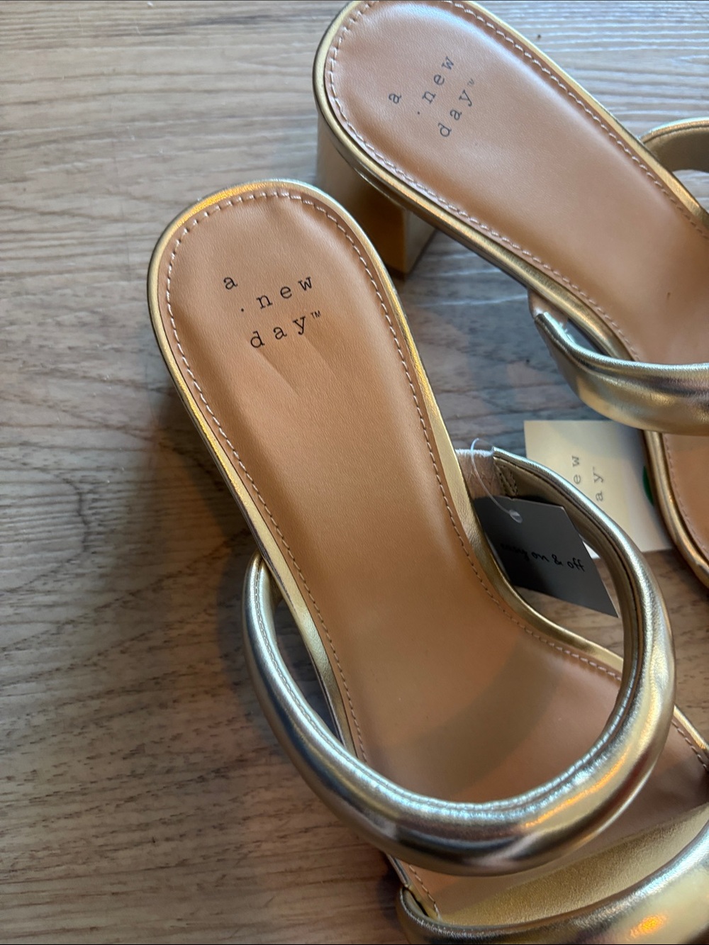 a new day Metallic Gold Padded Double-Strap Slide Sandals size 10 - Picture 4 of 8